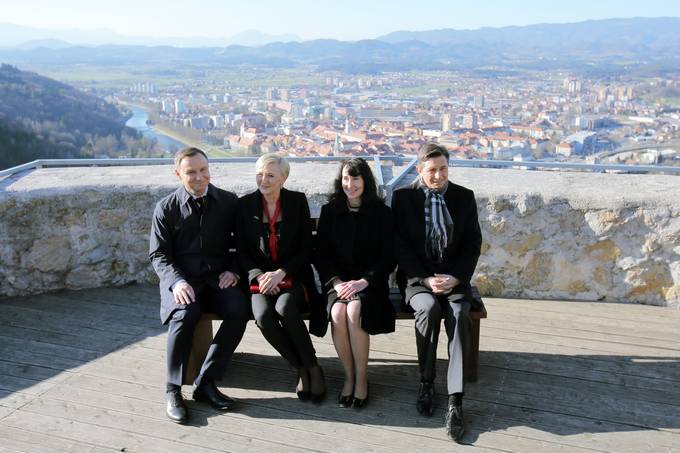 Slovenian President Borut Pahor, Ms Tanja Pear, Polish President Andrzej Duda and Mrs Agata Kornhauser-Duda